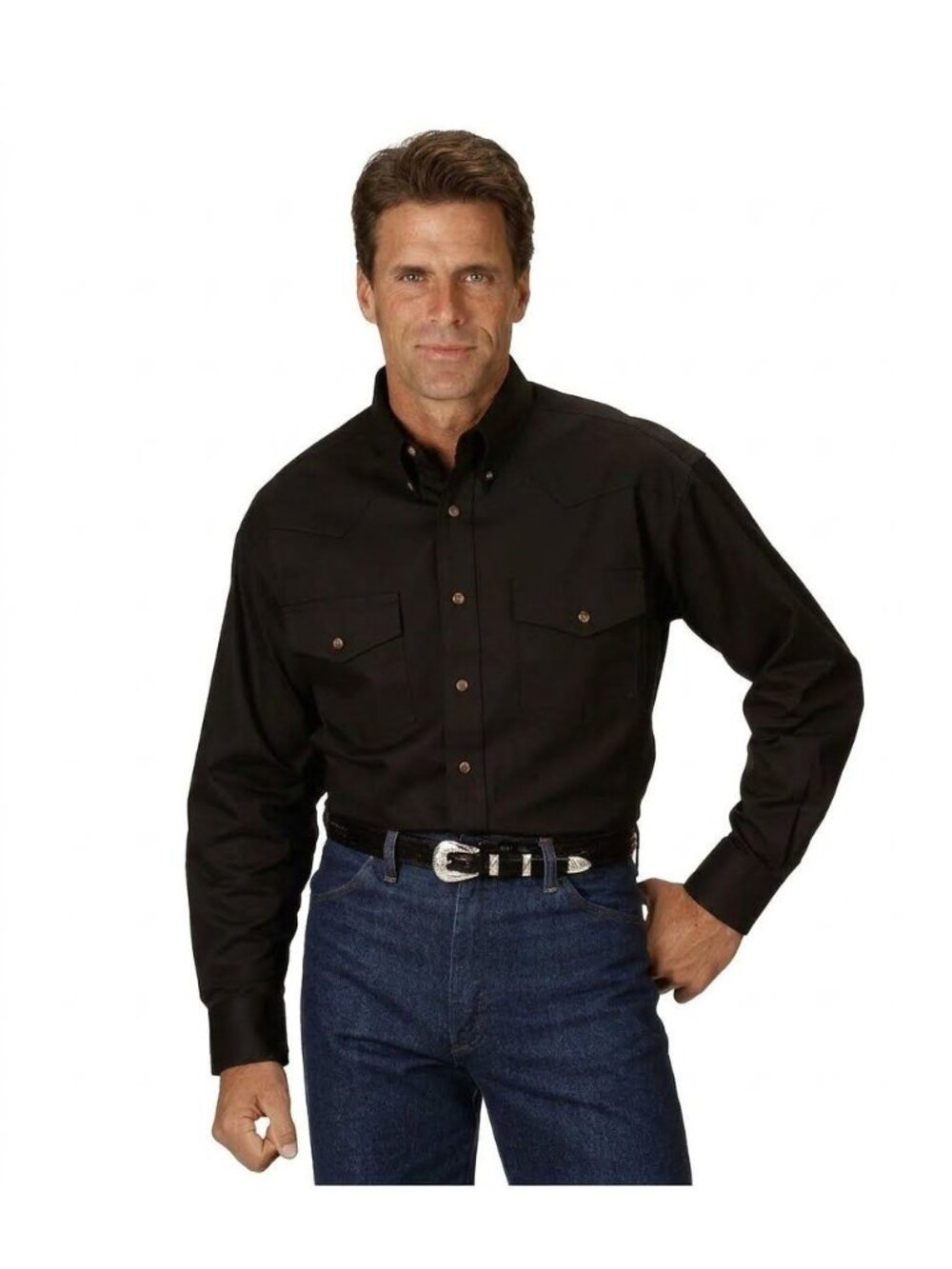 Wrangler Painted Desert Twill Long Sleeve Button Western Shirt in Black - Sz S